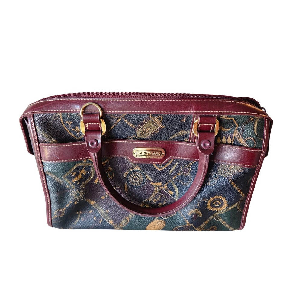 Carryland Vintage Burgundy Equestrian Heraldic Crest Satchel Handbag 90s Bag